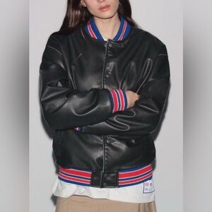 Nwt-Zara -Faux Leather Bomber Jacket-small